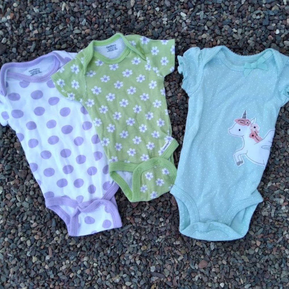 3 Piece Set of 0-3 Month Baby Girl Onesies